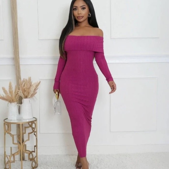 Goodtime USA Dresses & Skirts - ❤️5 for $25 ❤️ Chic Off-Shoulder Fuchsia Long Sleeve Dress